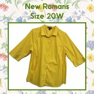 New‎ ROMAN’S  Womens 20W Bright Yellow Woven Button-down Blouse